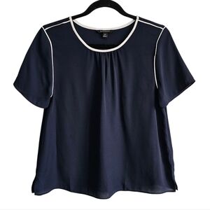 Banana Republic Navy Short Sleeve Blouse Top Contrast Stitching Sz Small